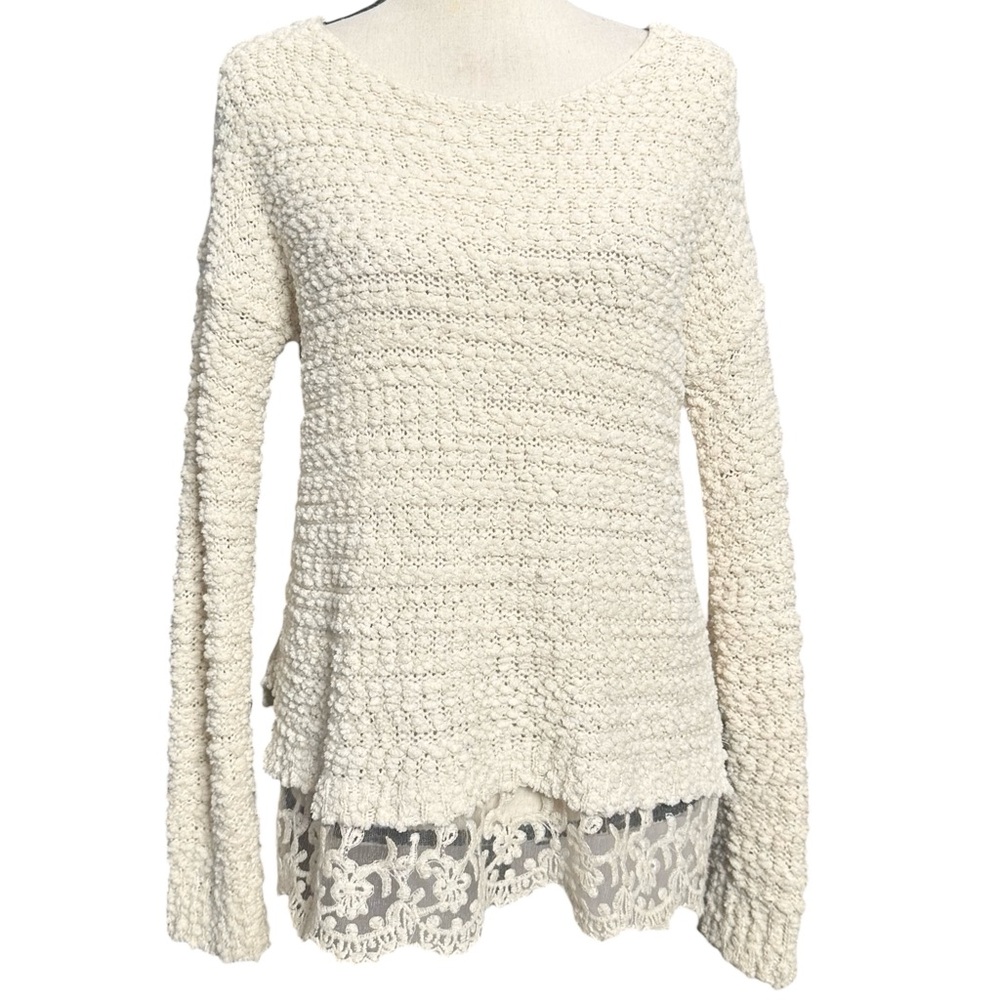 Absolutely Fabulous Sweater S Lace Hem Beige